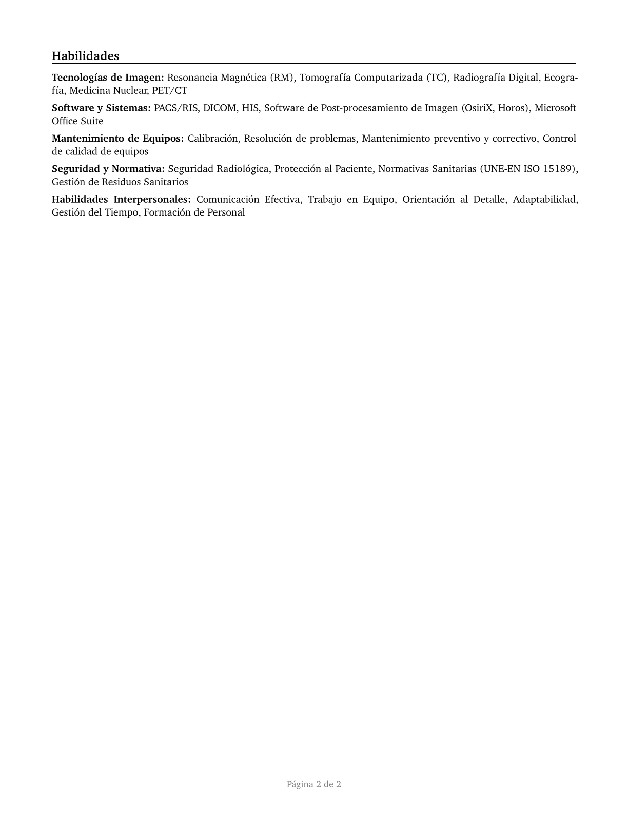 Health Technologists and Technicians, All Other CV in Spanish — page 2