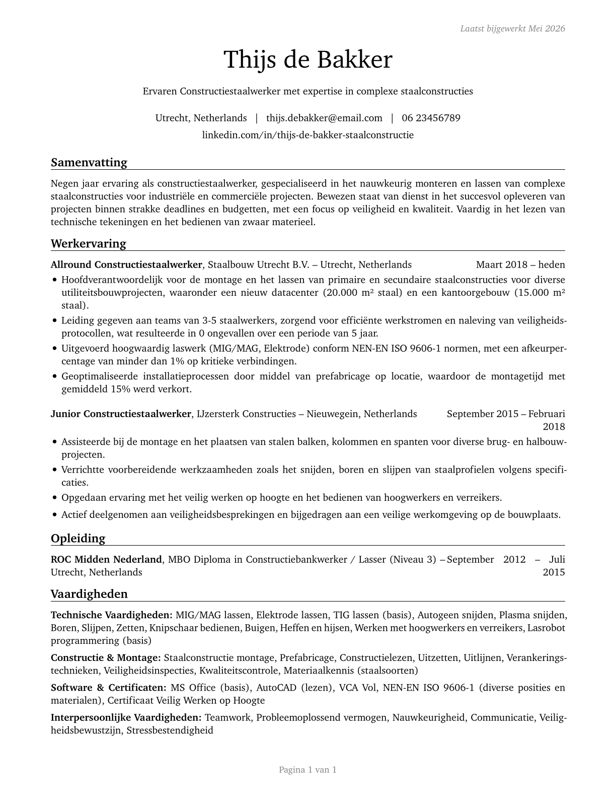 Structural Iron and Steel Workers CV in Dutch — page 1