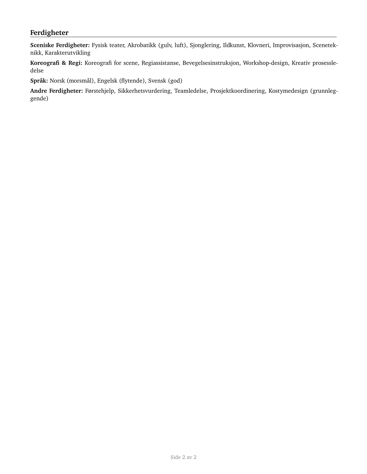 Entertainers and Performers, Sports and Related Workers, All Other CV in Norwegian_bokmal — page 2
