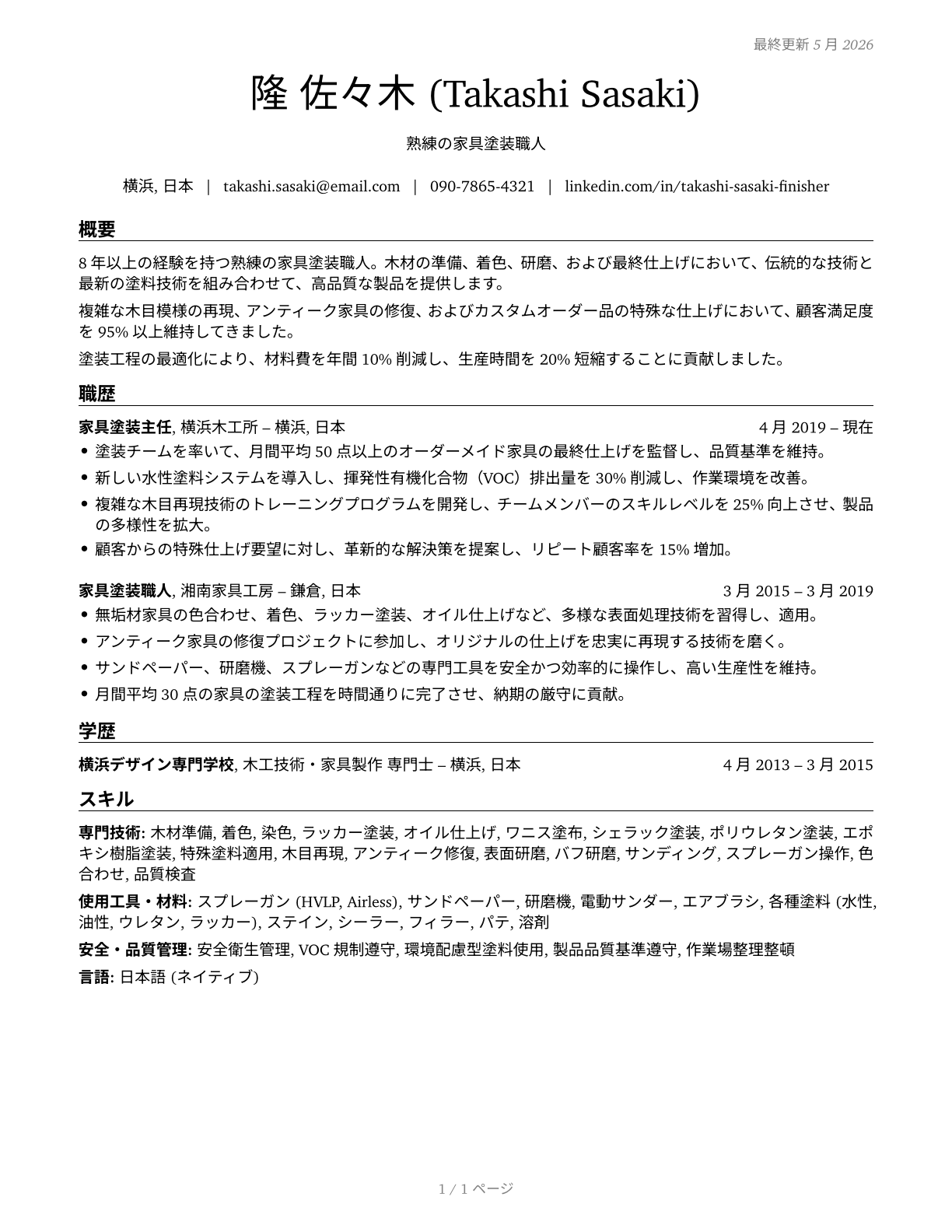 Furniture Finishers CV in Japanese — page 1