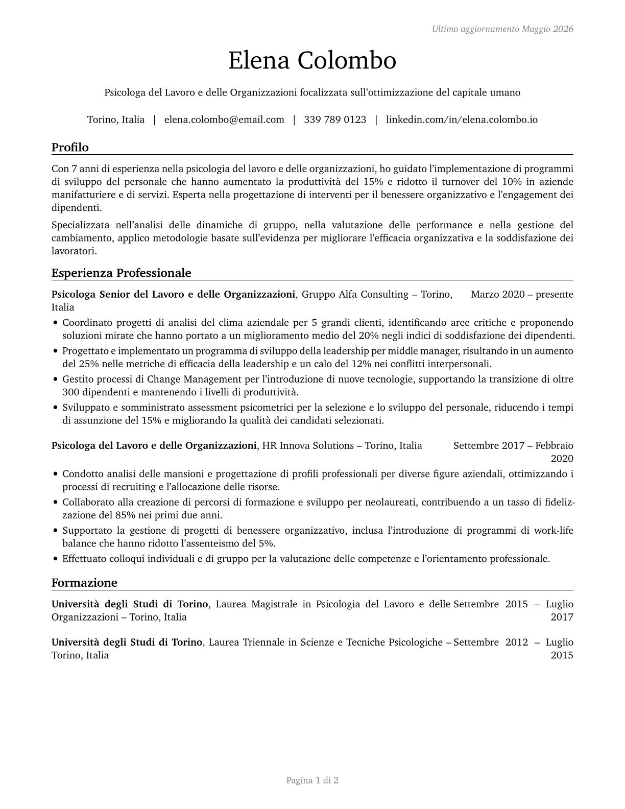 Industrial-Organizational Psychologists CV in Italian — page 1