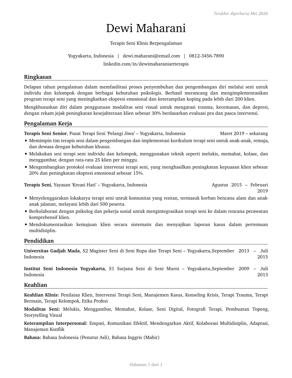 Art Therapists CV in Indonesian — page 1