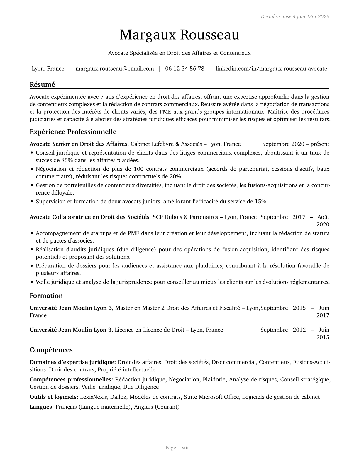 Lawyers CV in French — page 1