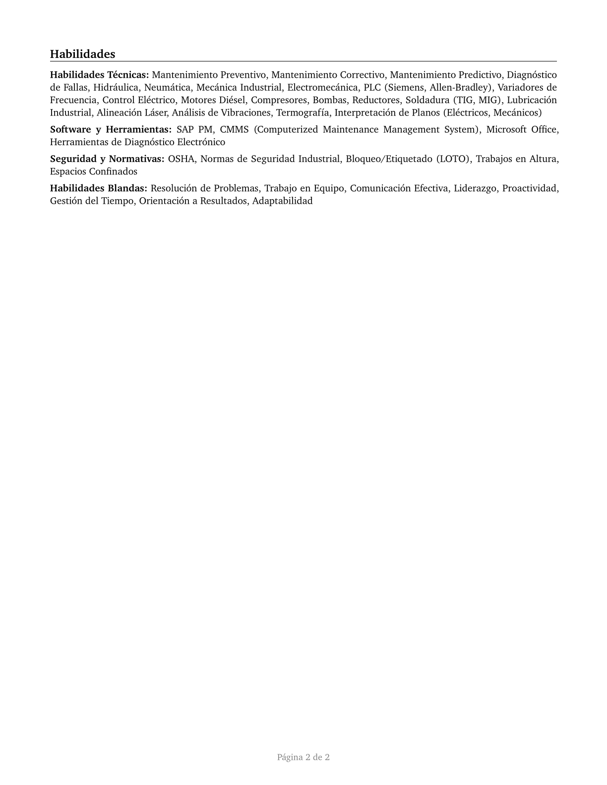 Maintenance Workers, Machinery CV in Spanish — page 2