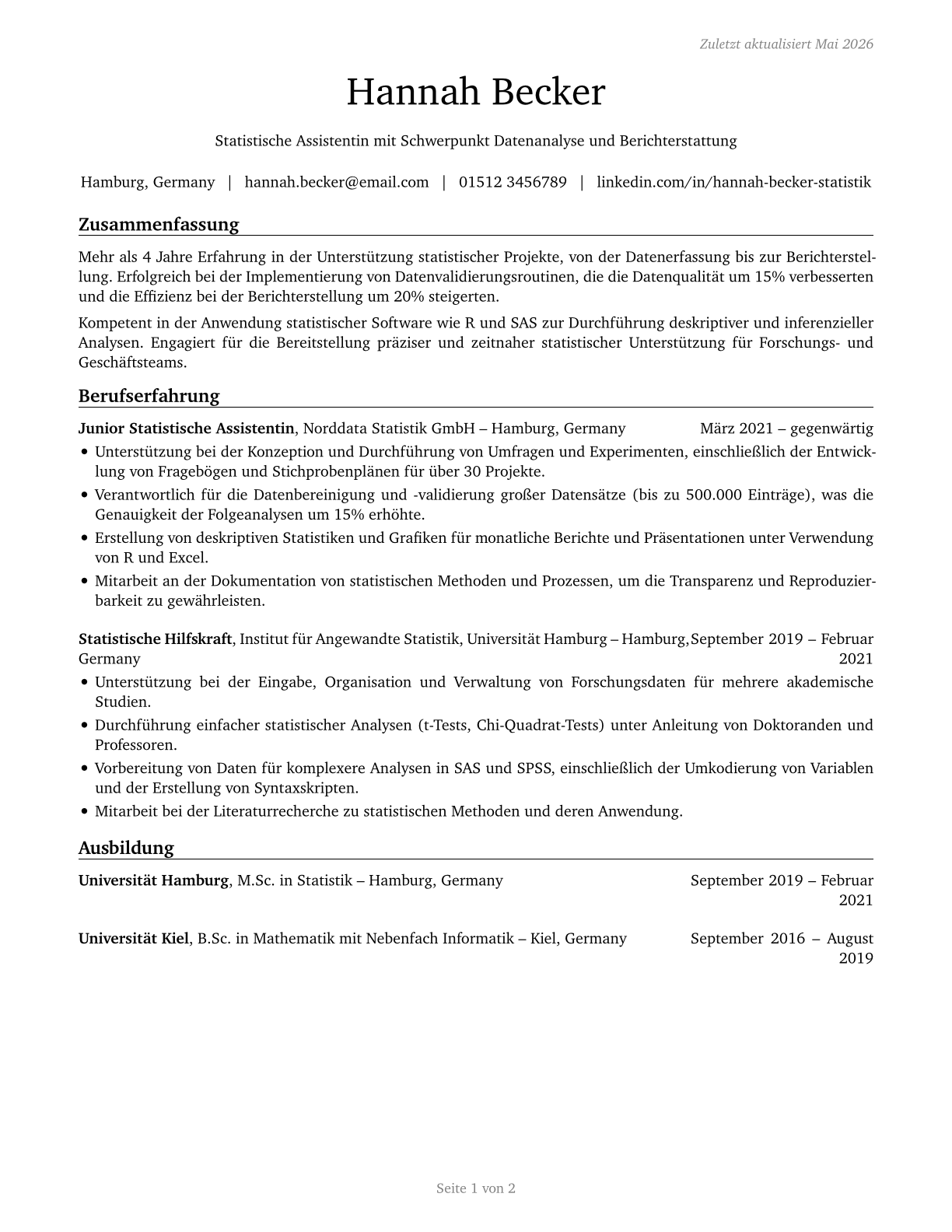 Statistical Assistants CV in German — page 1