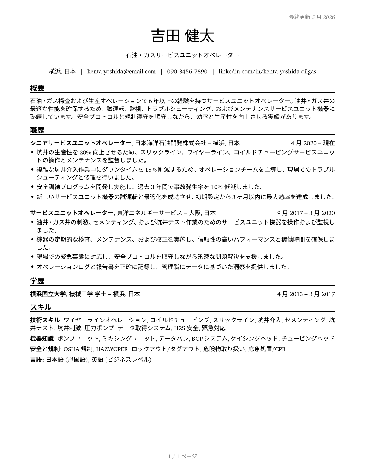 Service Unit Operators, Oil and Gas CV in Japanese — page 1