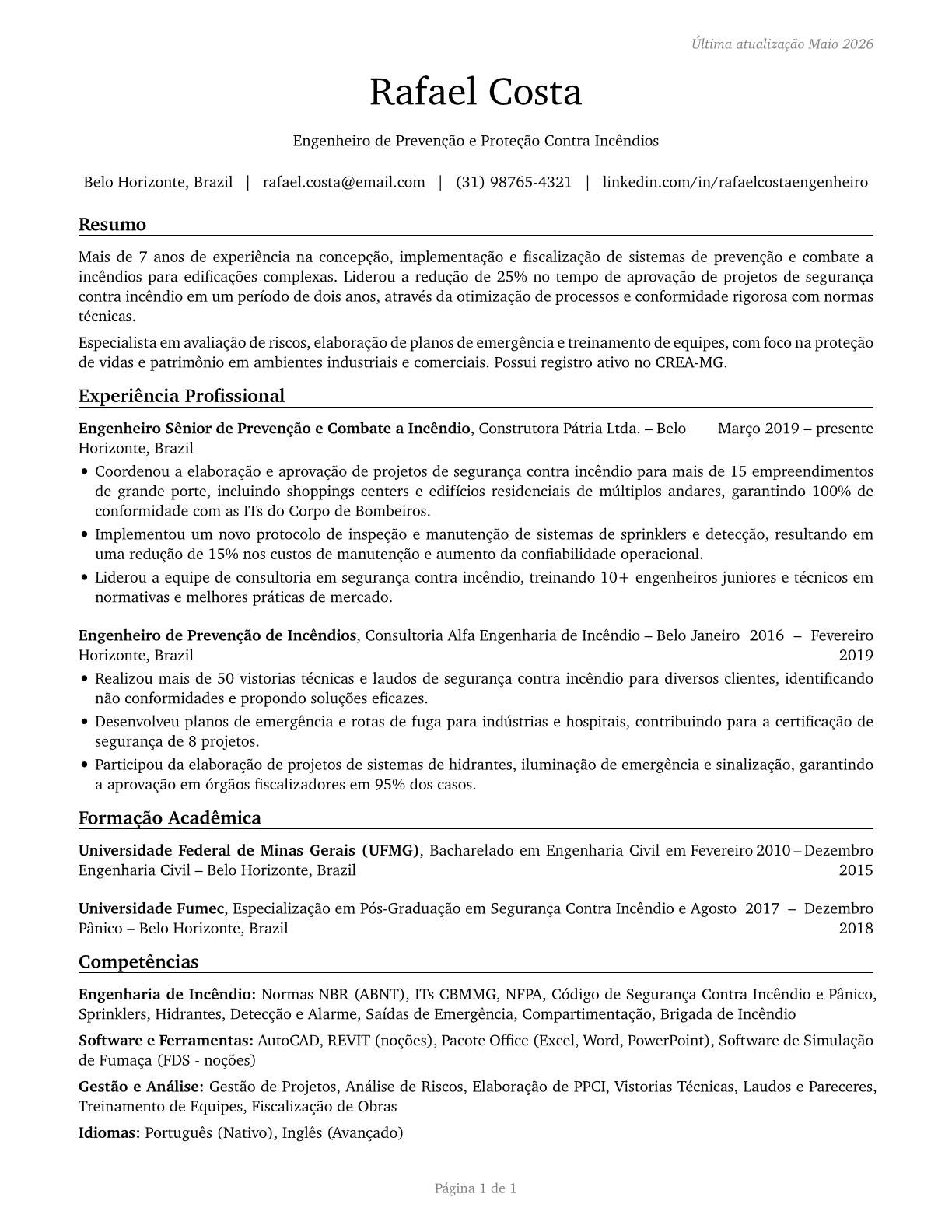 Fire-Prevention and Protection Engineers CV in Portuguese — page 1