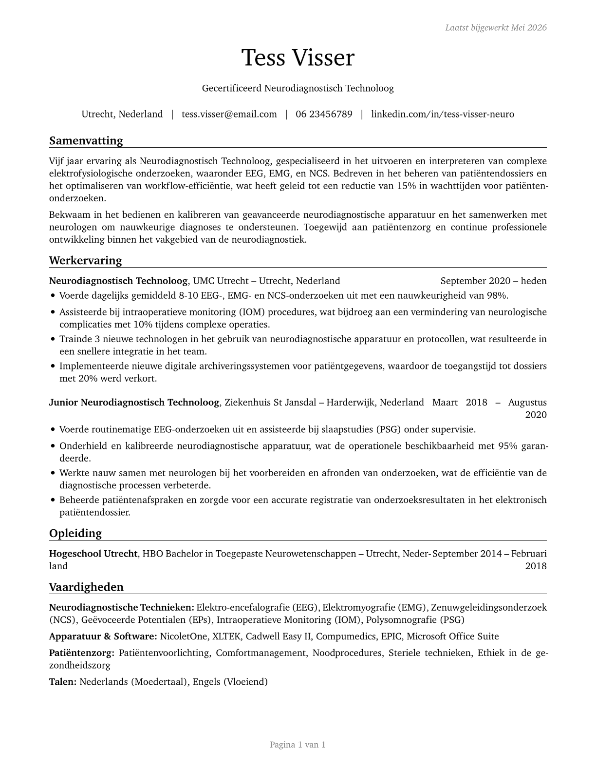 Neurodiagnostic Technologists CV in Dutch — page 1