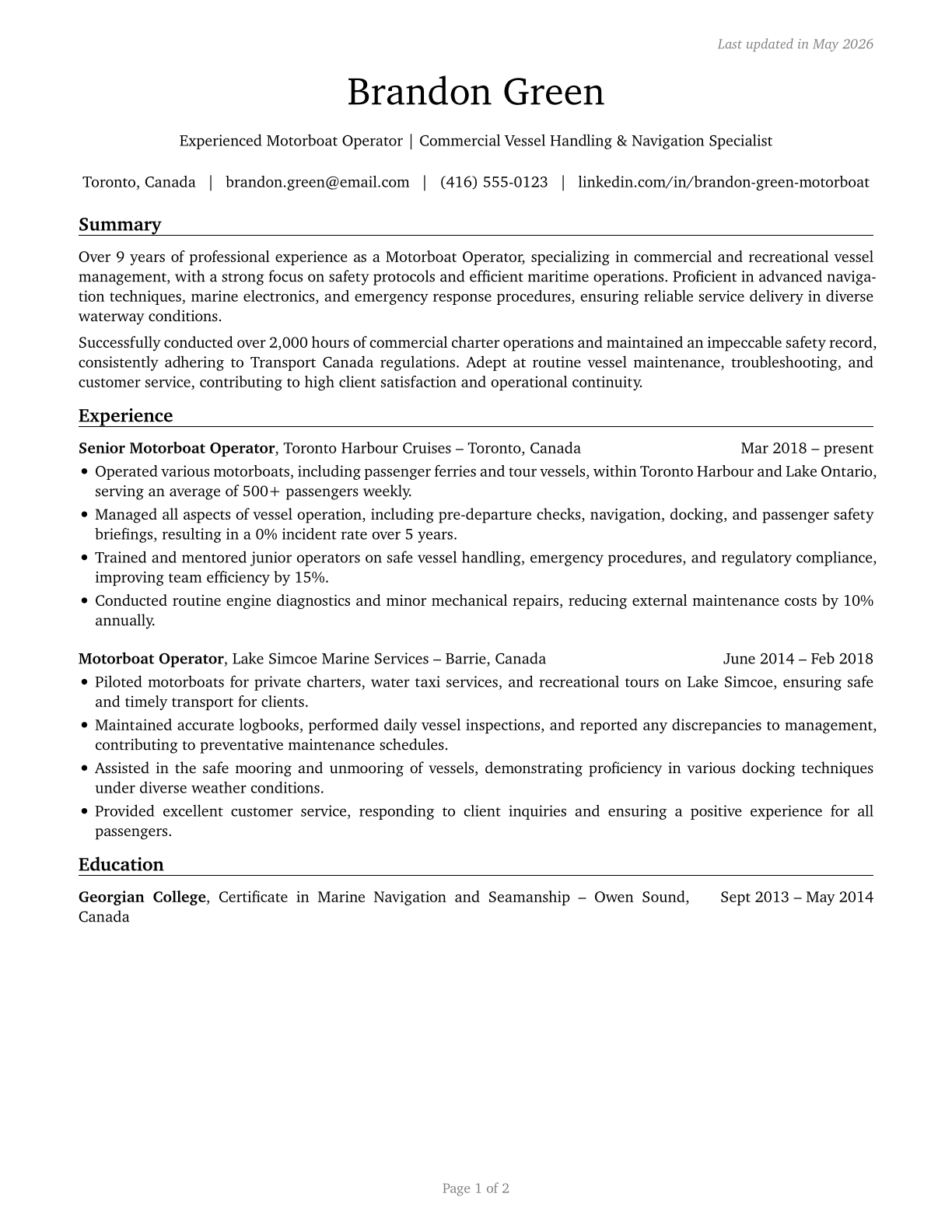Motorboat Operators CV in English — page 1