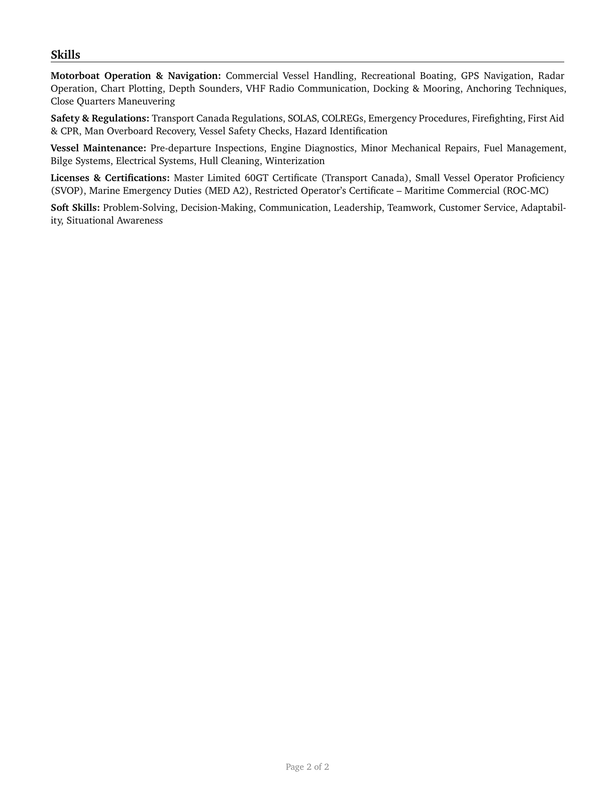 Motorboat Operators CV in English — page 2