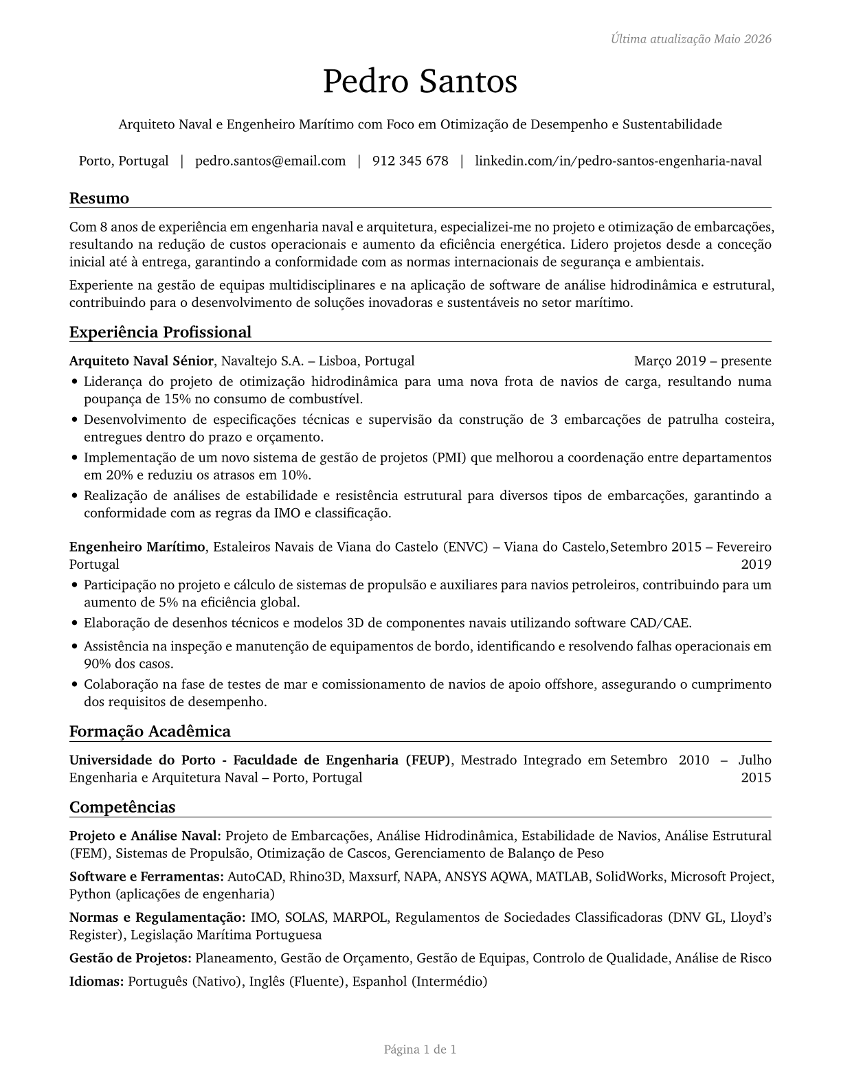 Marine Engineers and Naval Architects CV in Portuguese — page 1
