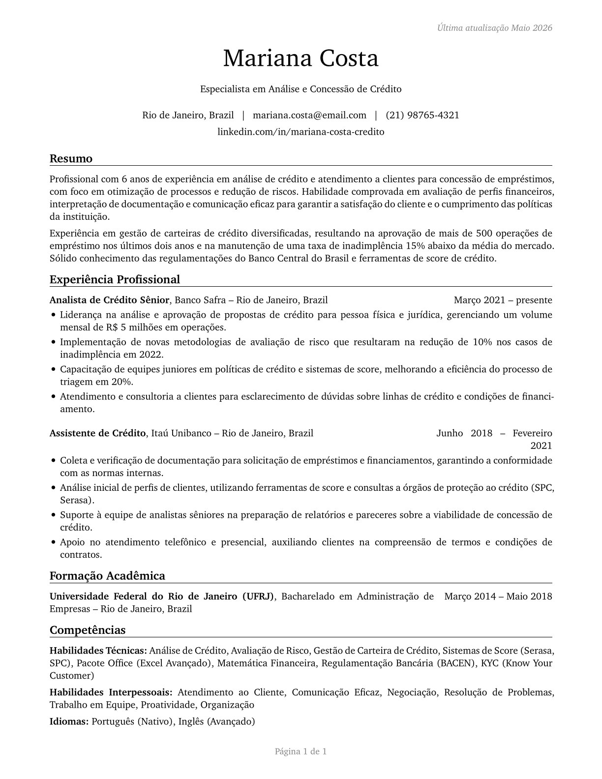 Loan Interviewers and Clerks CV in Portuguese — page 1