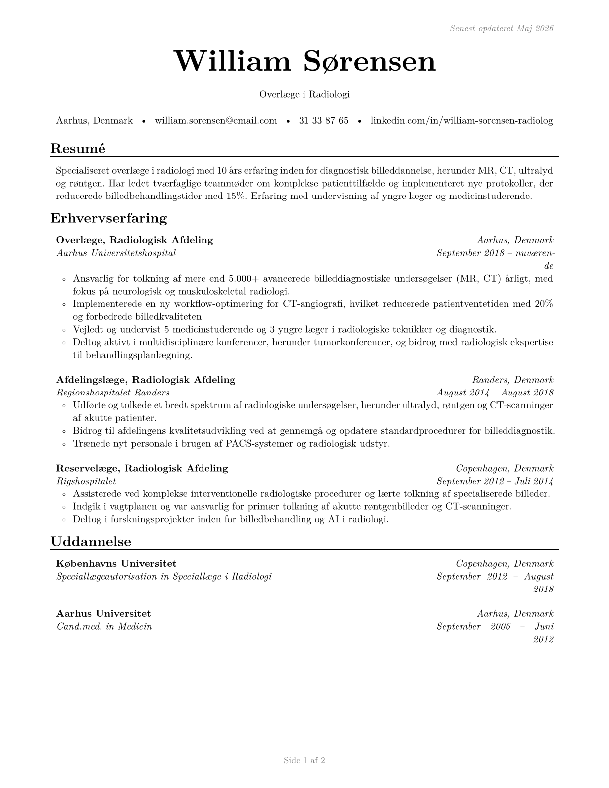 Radiologists CV in Danish — page 1