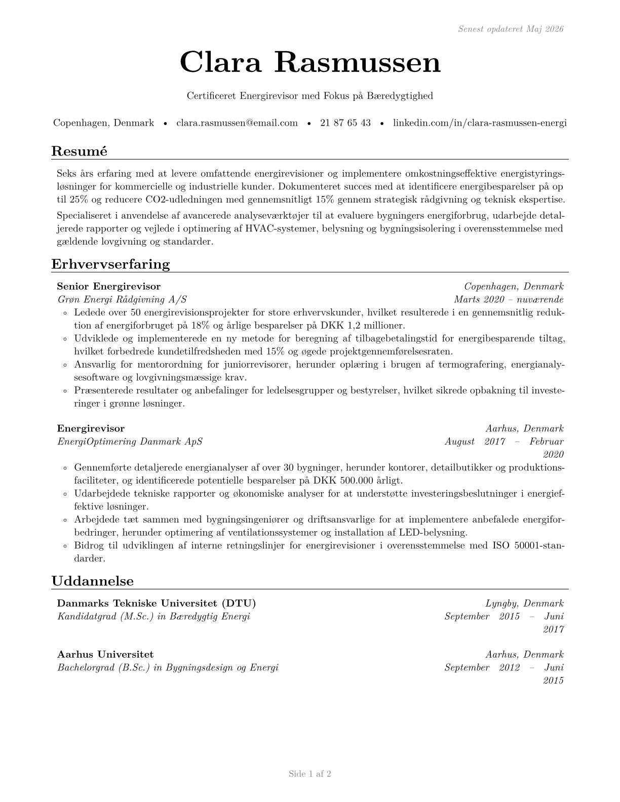 Energy Auditors CV in Danish — page 1