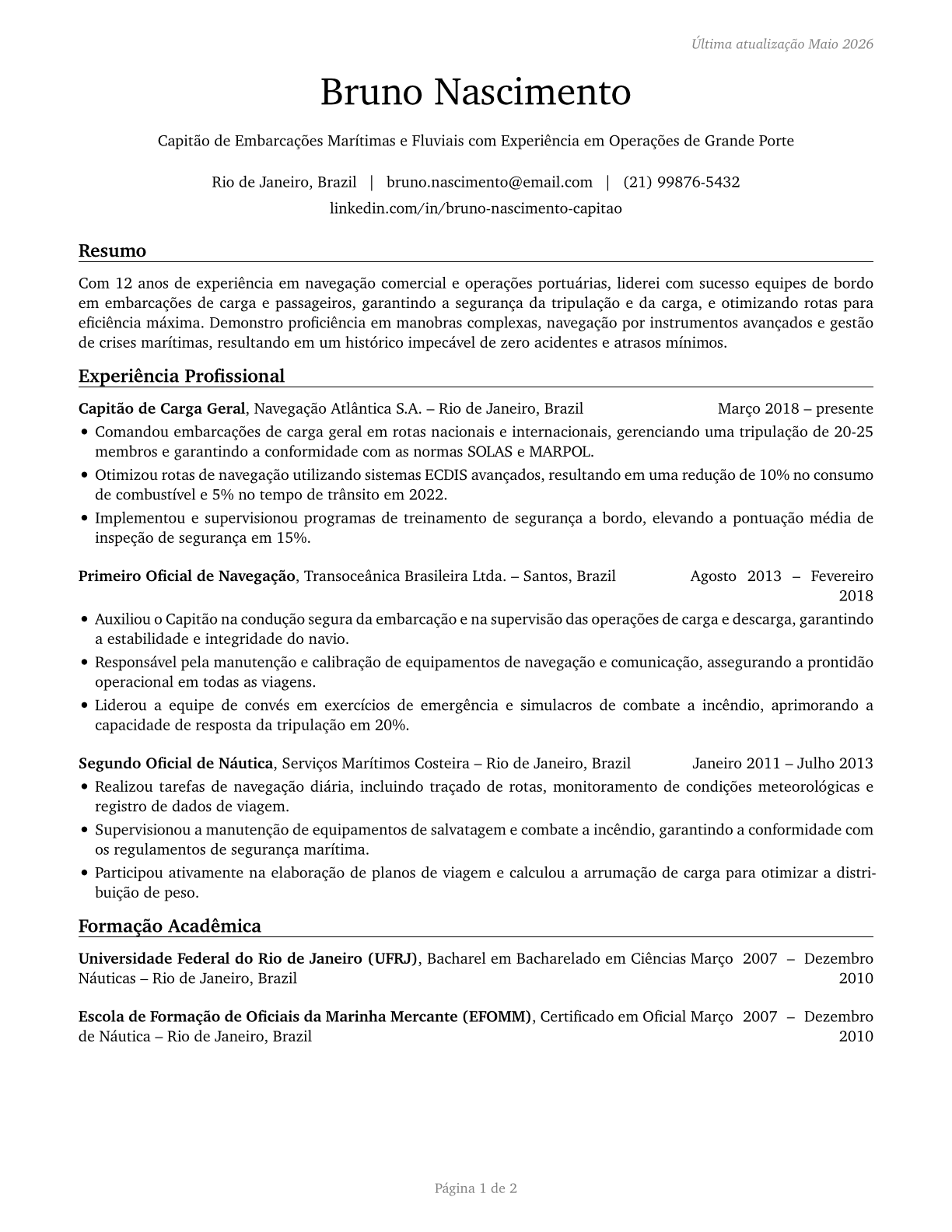 Captains, Mates, and Pilots of Water Vessels CV in Portuguese — page 1