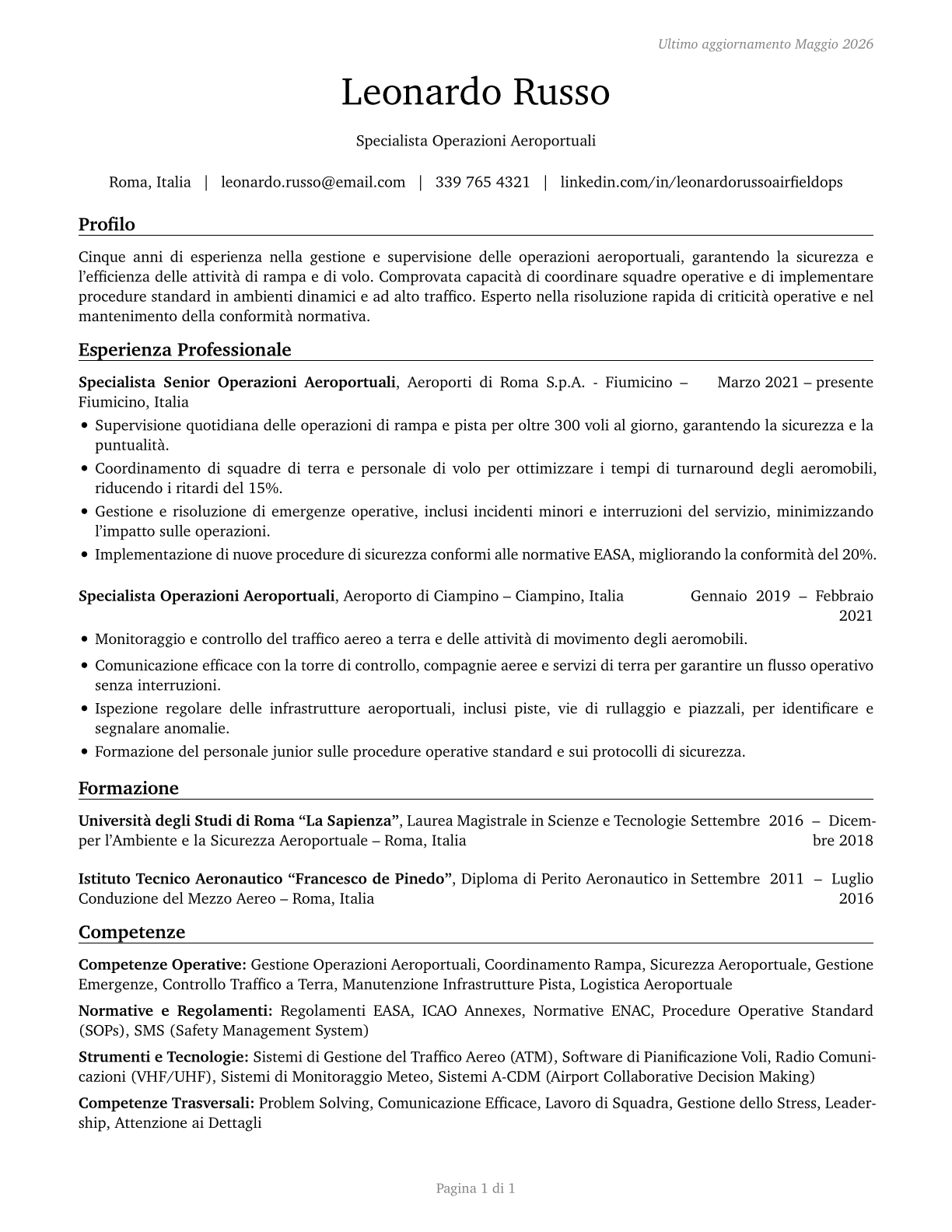 Airfield Operations Specialists CV in Italian — page 1