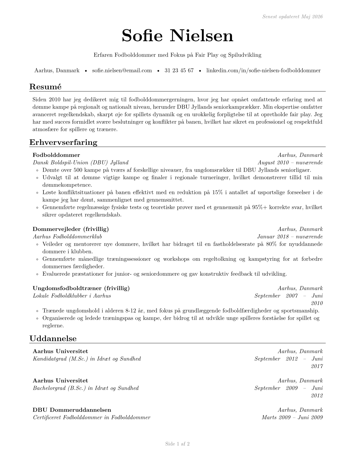 Umpires, Referees, and Other Sports Officials CV in Danish — page 1