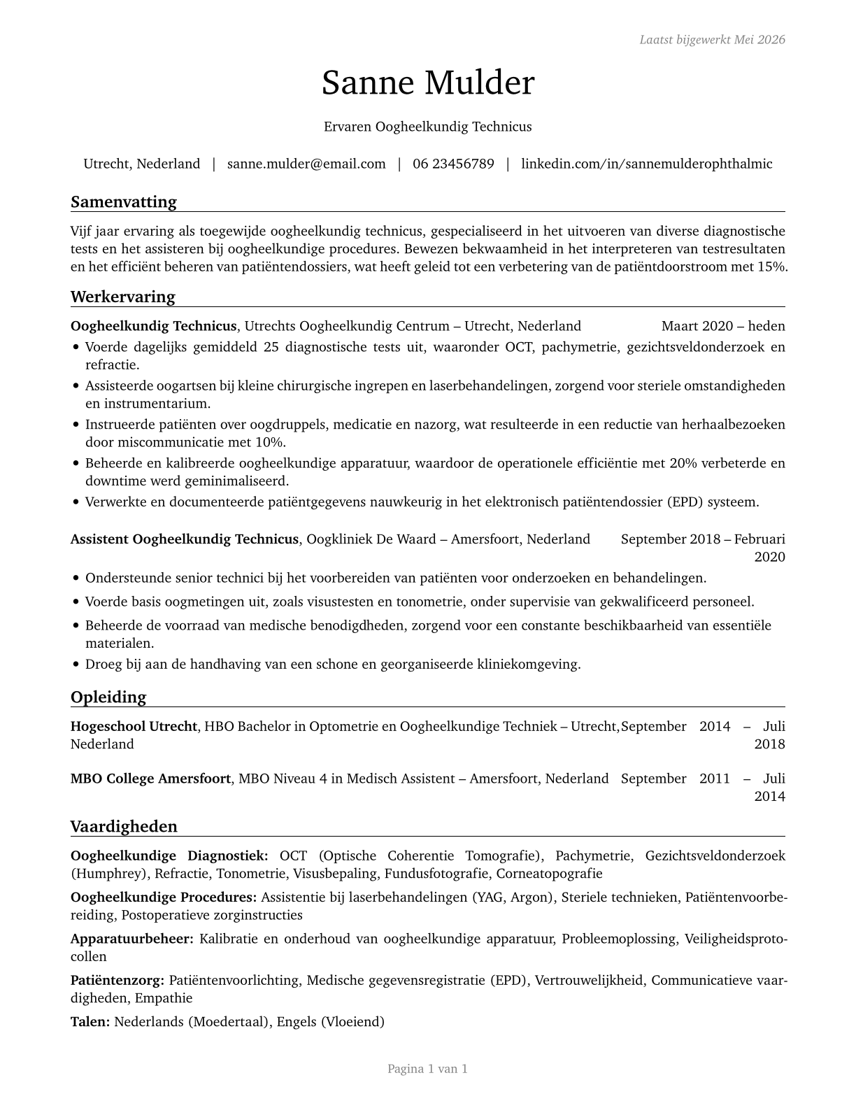 Ophthalmic Medical Technicians CV in Dutch — page 1