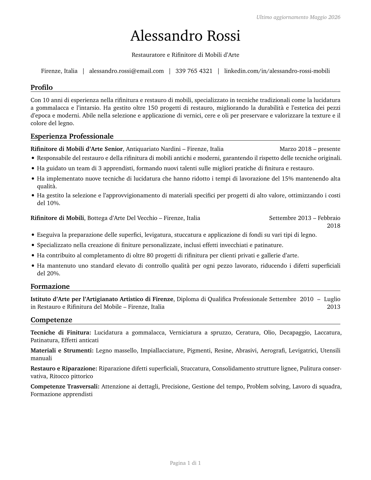 Furniture Finishers CV in Italian — page 1