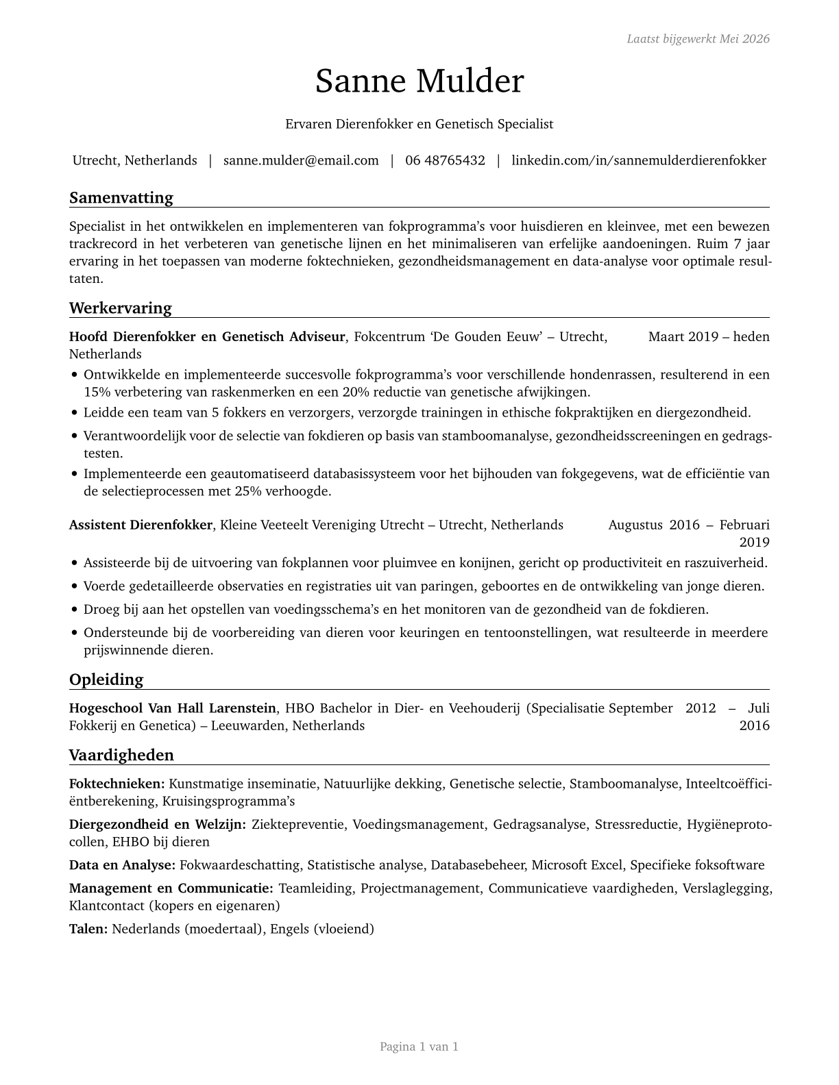 Animal Breeders CV in Dutch — page 1