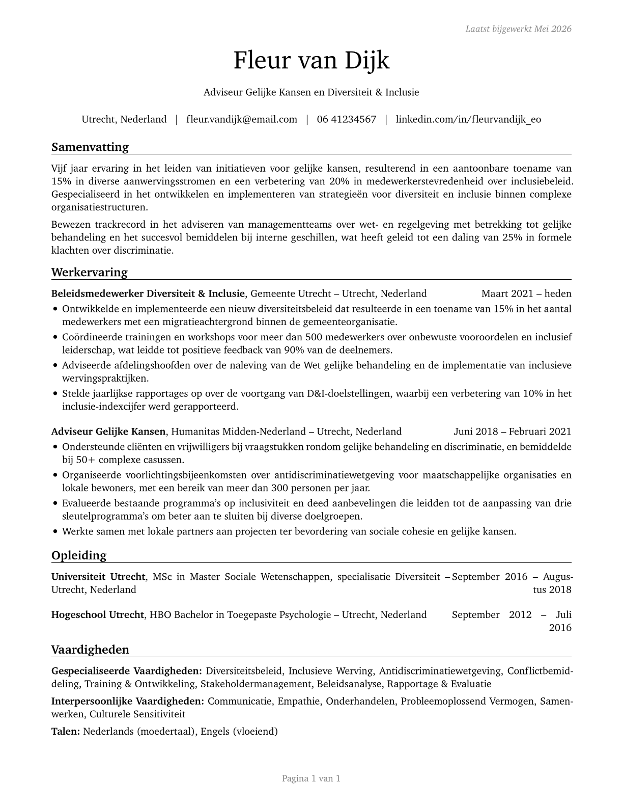 Equal Opportunity Representatives and Officers CV in Dutch — page 1