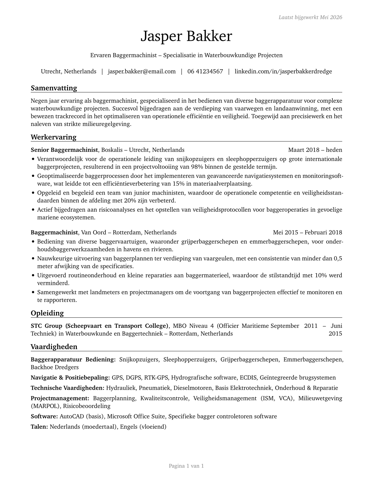 Dredge Operators CV in Dutch — page 1