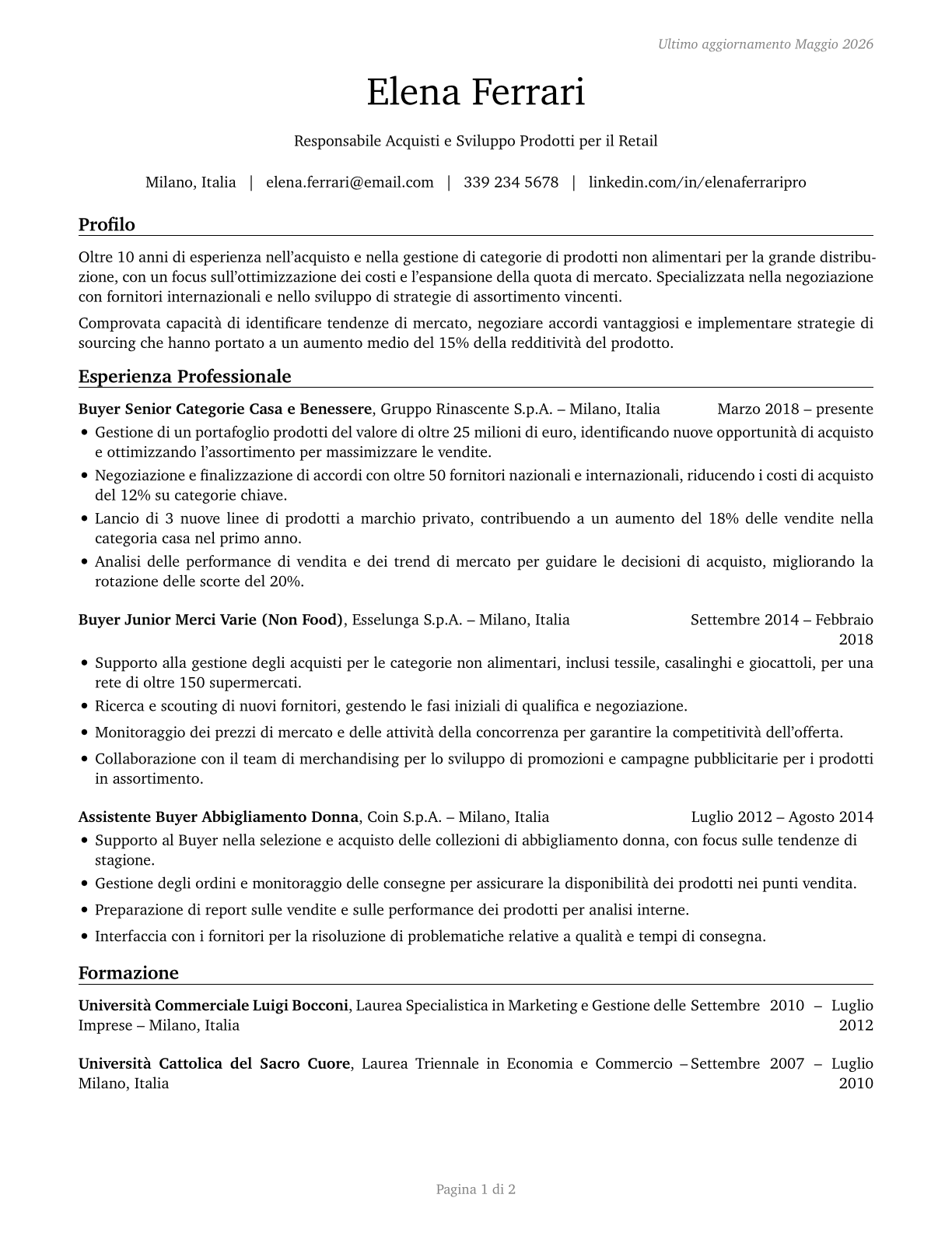 Wholesale and Retail Buyers, Except Farm Products CV in Italian — page 1