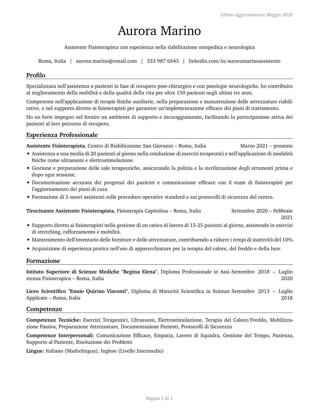 Physical Therapist Aides CV in Italian — page 1