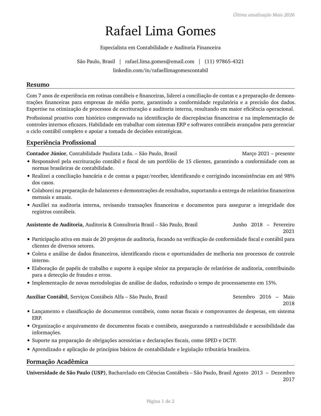 Bookkeeping, Accounting, and Auditing Clerks CV in Portuguese — page 1