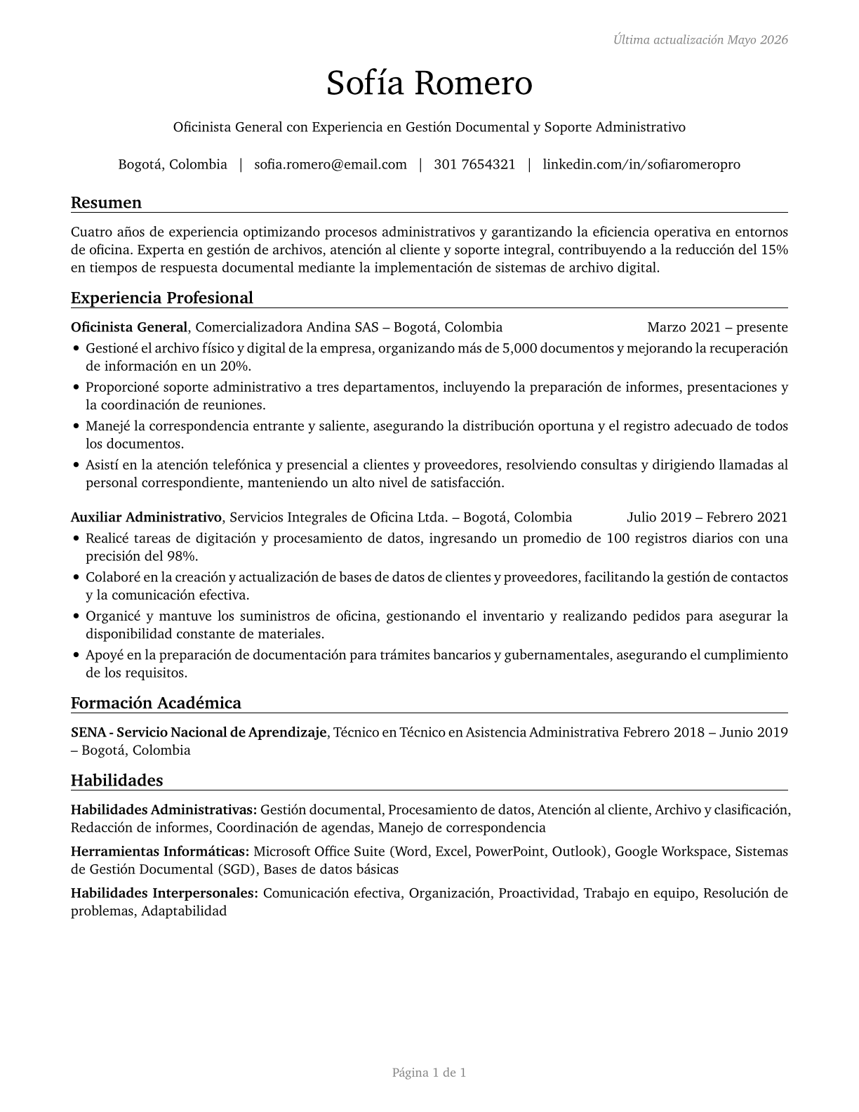 Office Clerks, General CV in Spanish — page 1