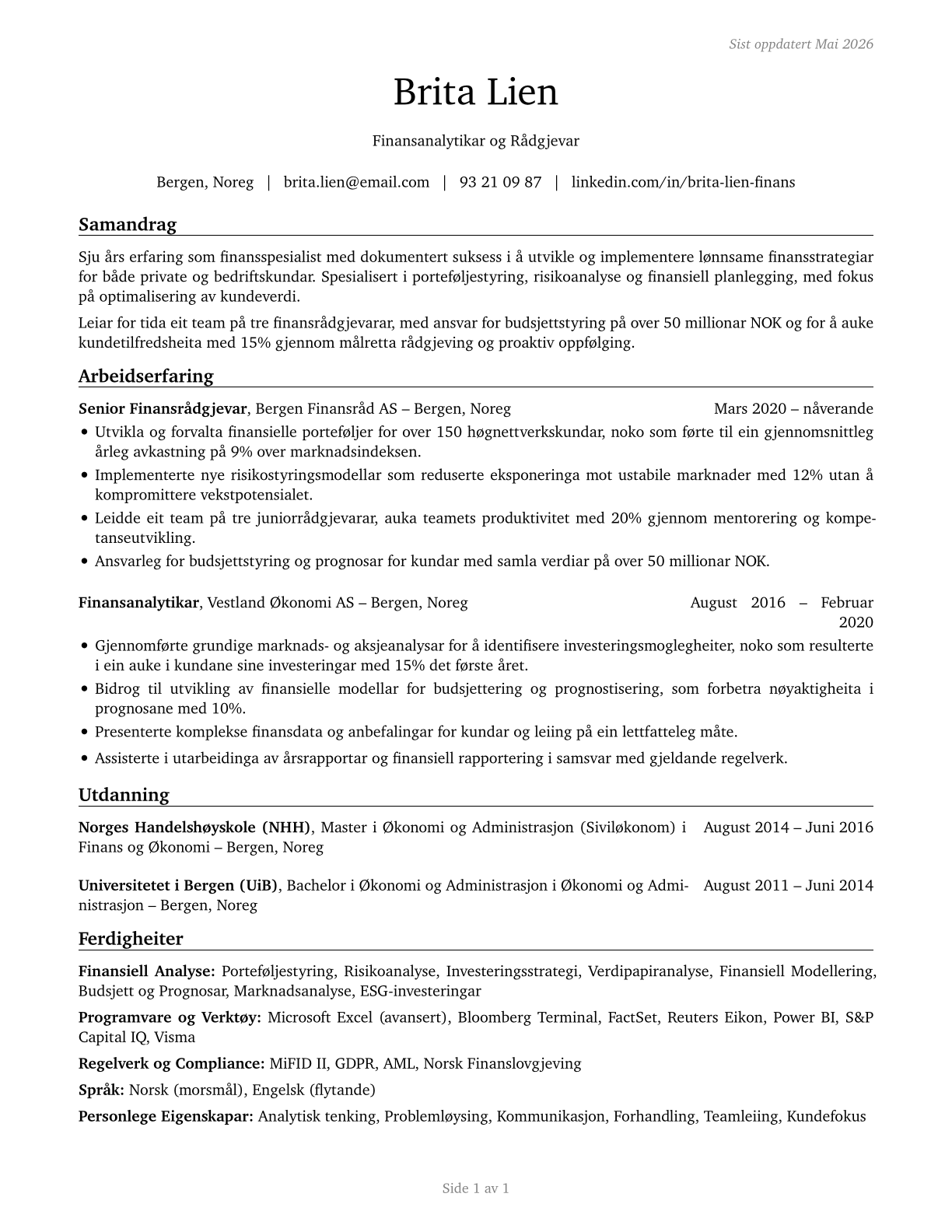 Financial Specialists, All Other CV in Norwegian_nynorsk — page 1