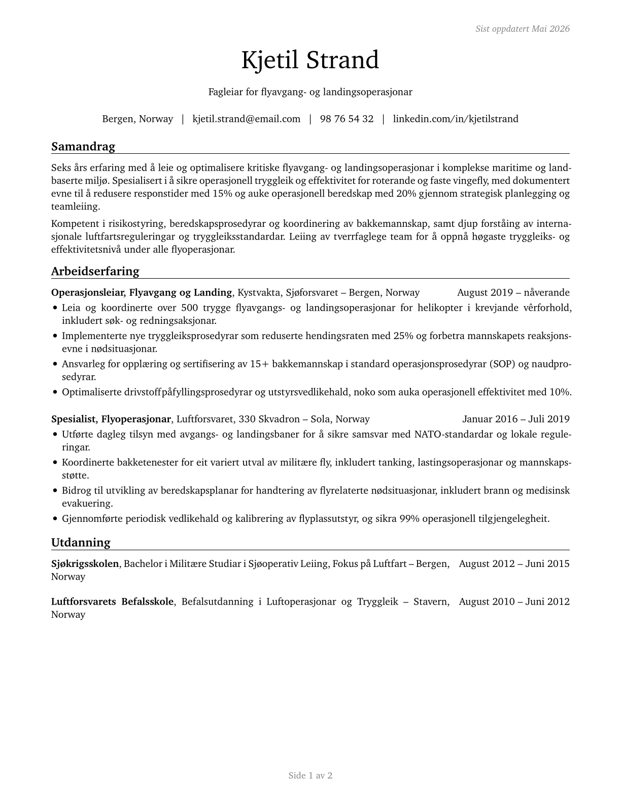 Aircraft Launch and Recovery Officers CV in Norwegian_nynorsk — page 1