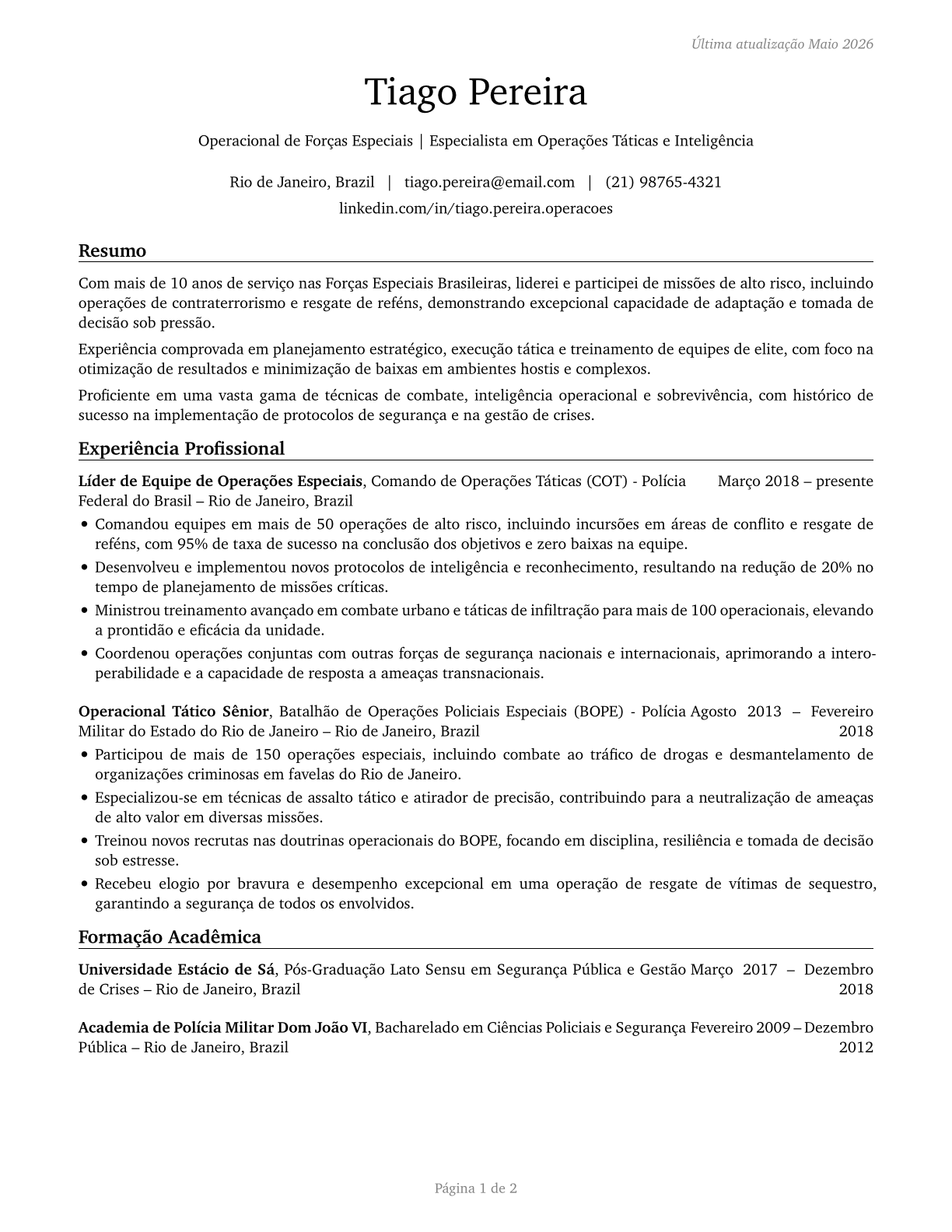 Special Forces CV in Portuguese — page 1