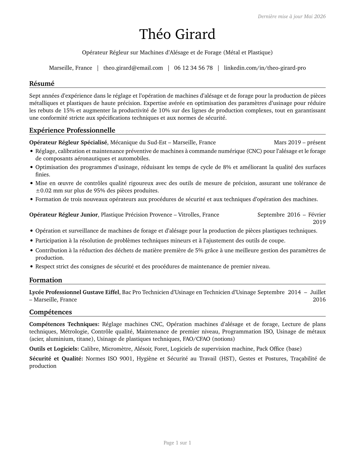 Drilling and Boring Machine Tool Setters, Operators, and Tenders, Metal and Plastic CV in French — page 1