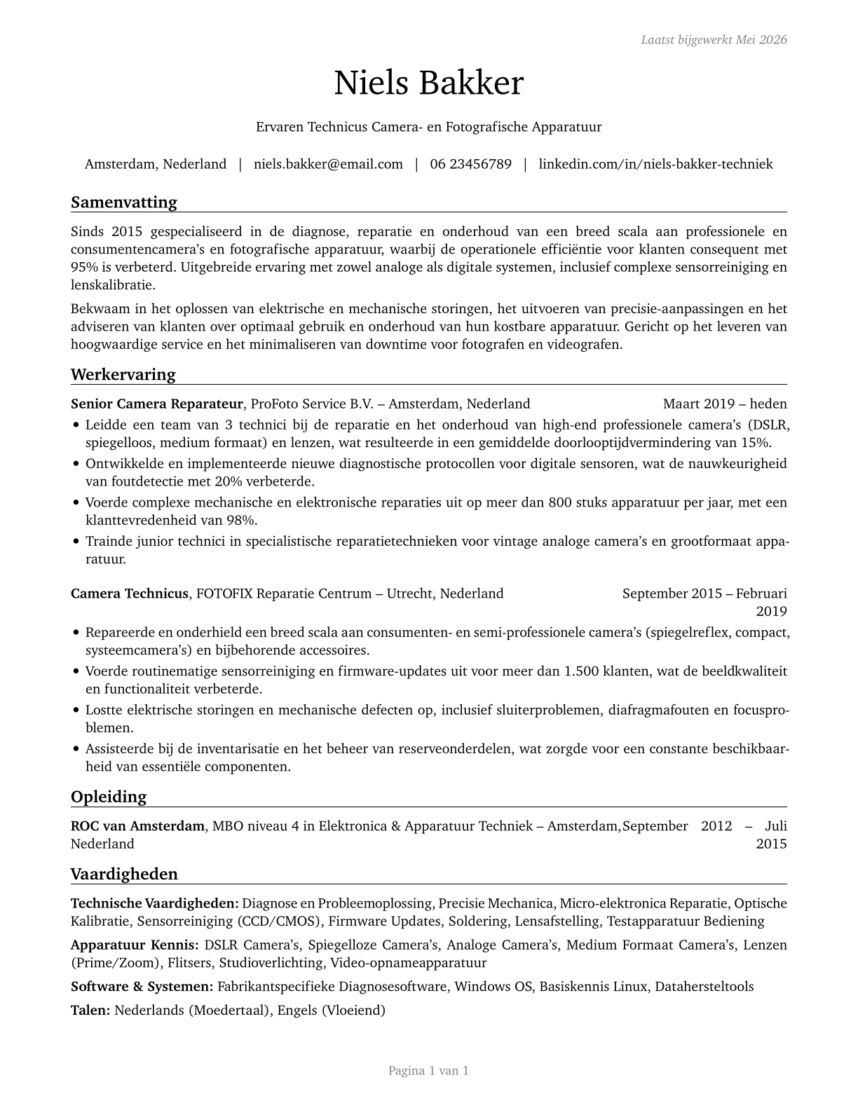 Camera and Photographic Equipment Repairers CV in Dutch — page 1
