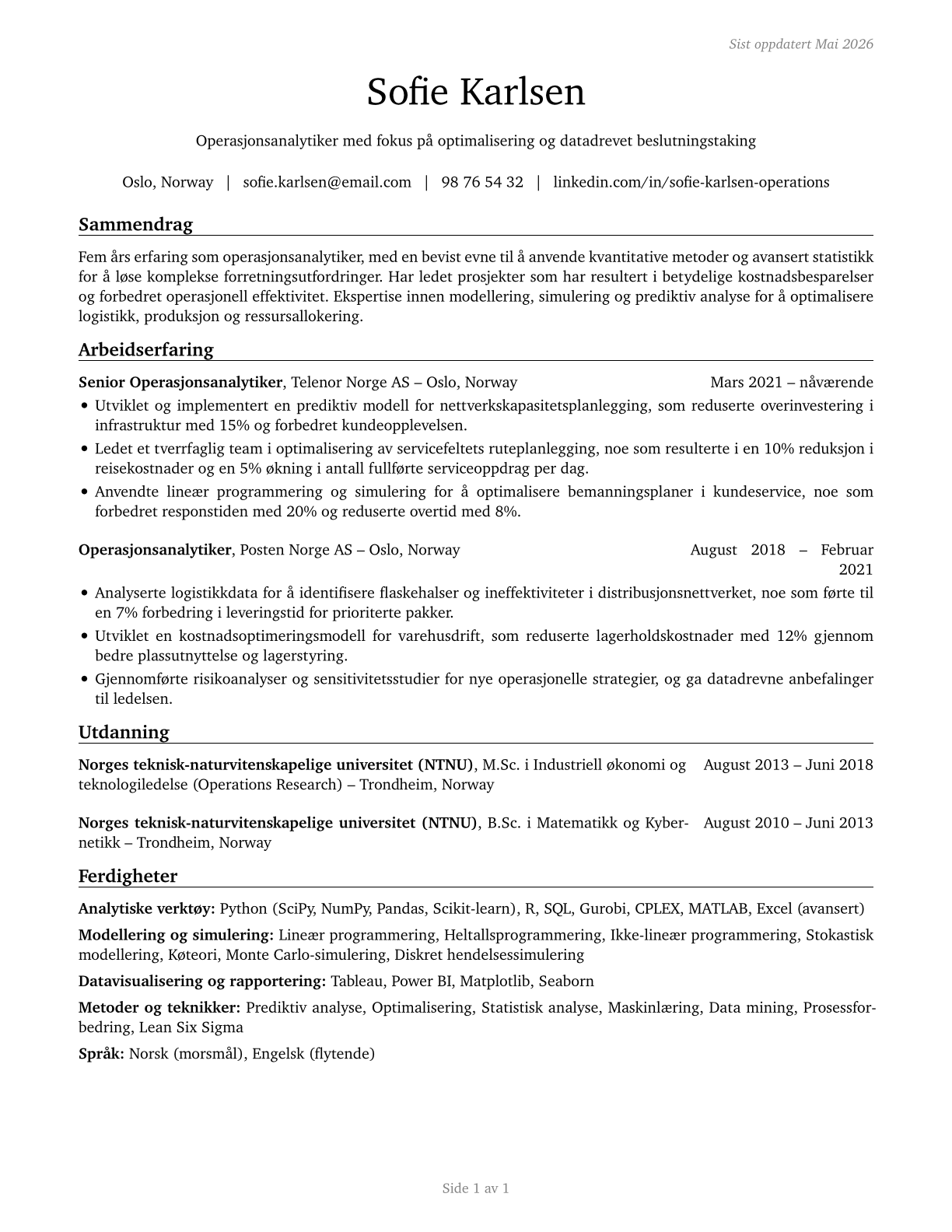 Operations Research Analysts CV in Norwegian_bokmal — page 1