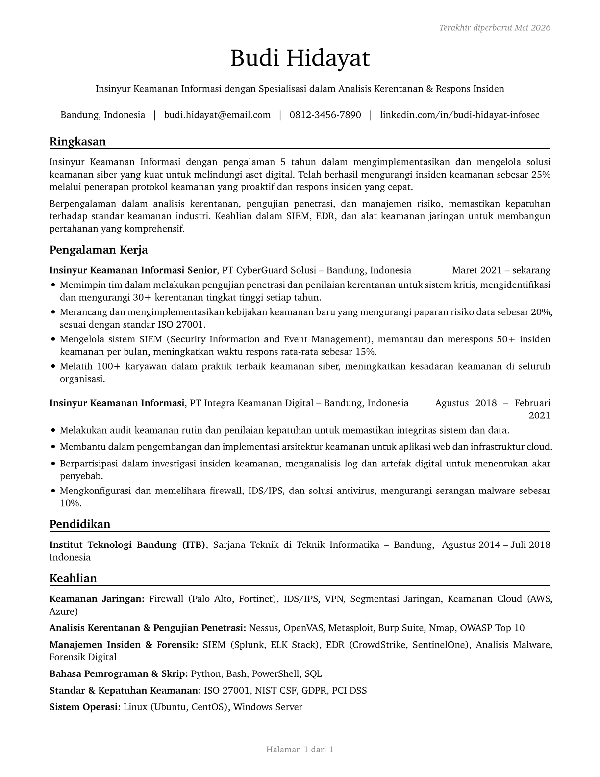 Information Security Engineers CV in Indonesian — page 1