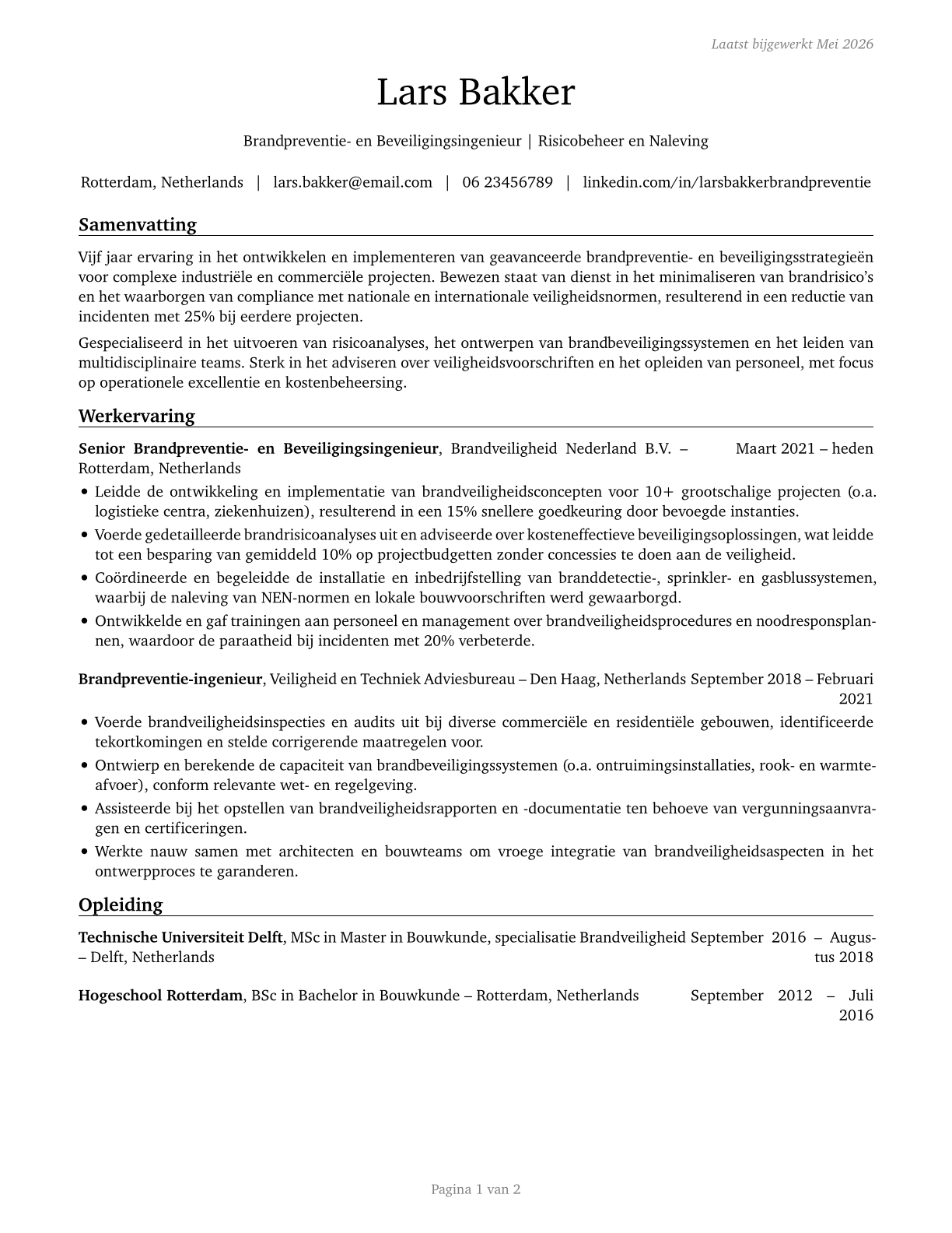 Fire-Prevention and Protection Engineers CV in Dutch — page 1