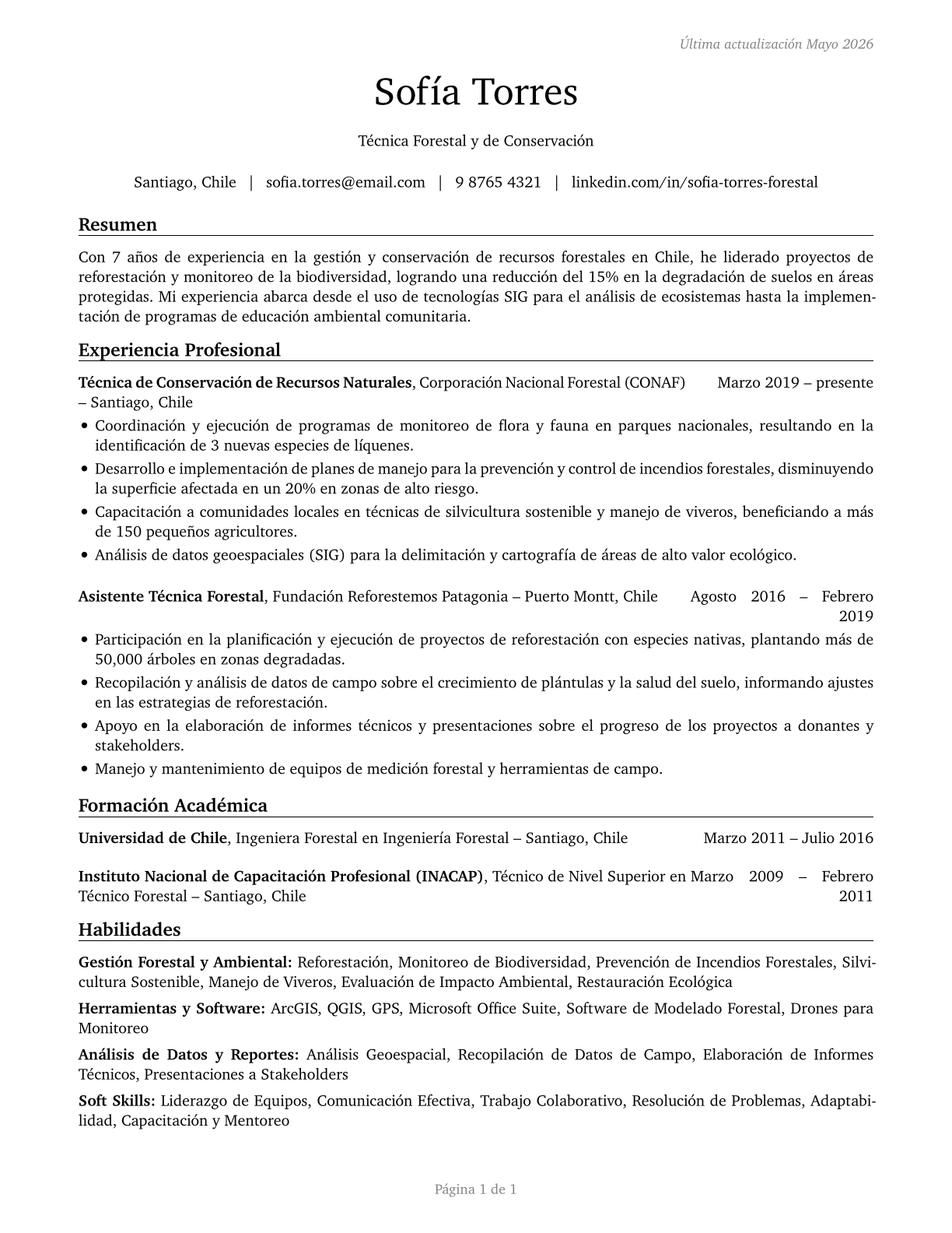 Forest and Conservation Technicians CV in Spanish — page 1