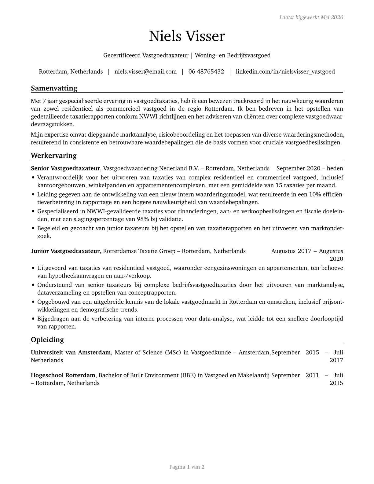 Appraisers and Assessors of Real Estate CV in Dutch — page 1