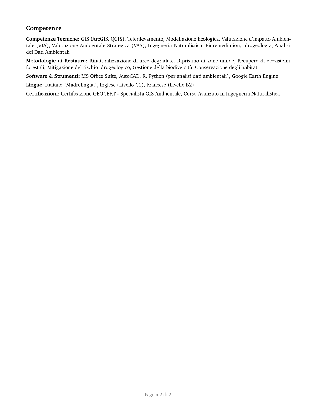 Environmental Restoration Planners CV in Italian — page 2