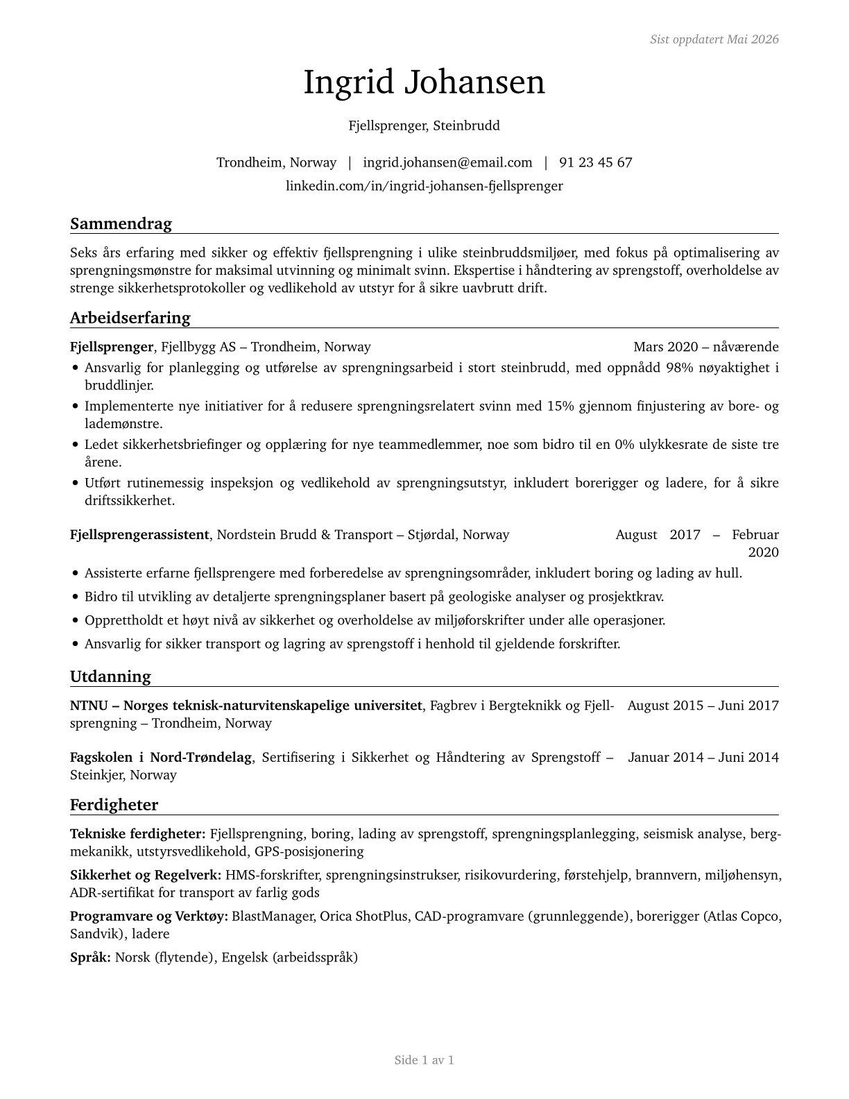 Rock Splitters, Quarry CV in Norwegian_bokmal — page 1