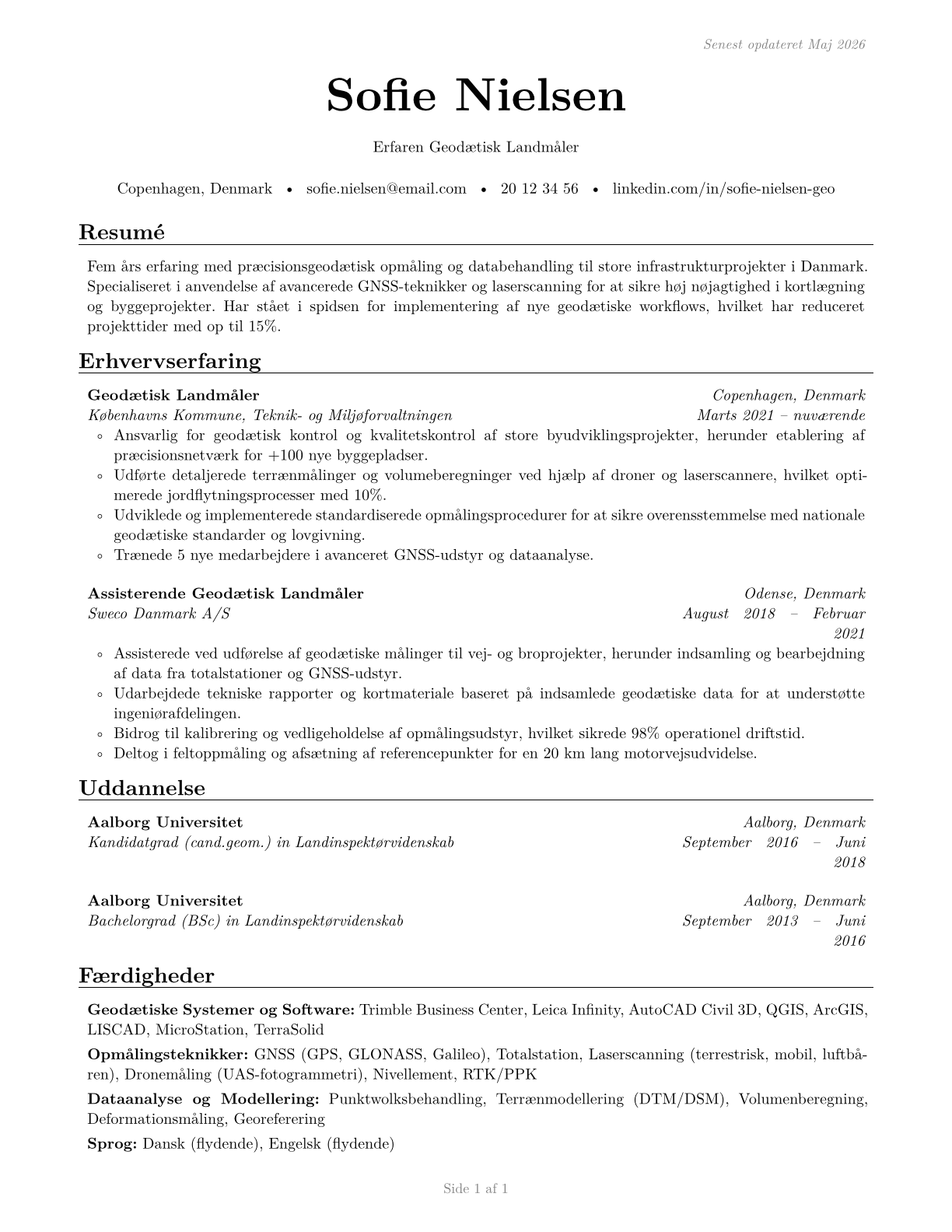 Geodetic Surveyors CV in Danish — page 1