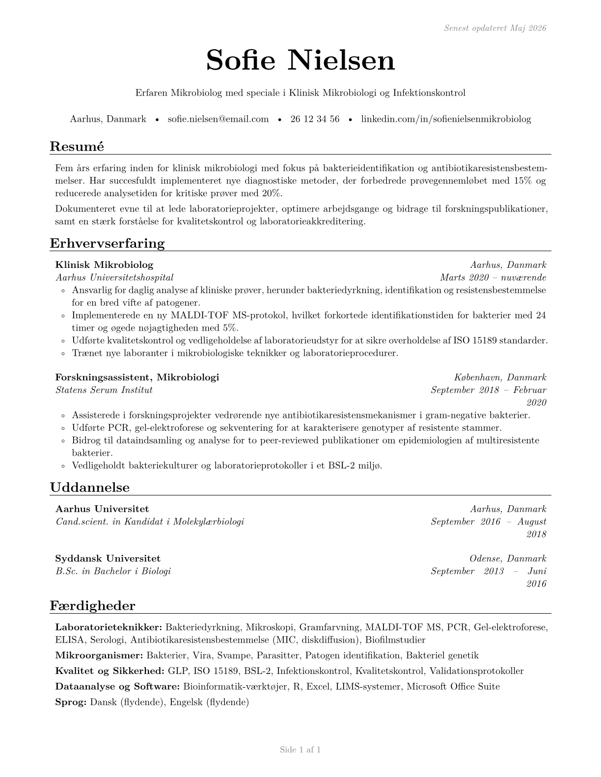 Microbiologists CV in Danish — page 1
