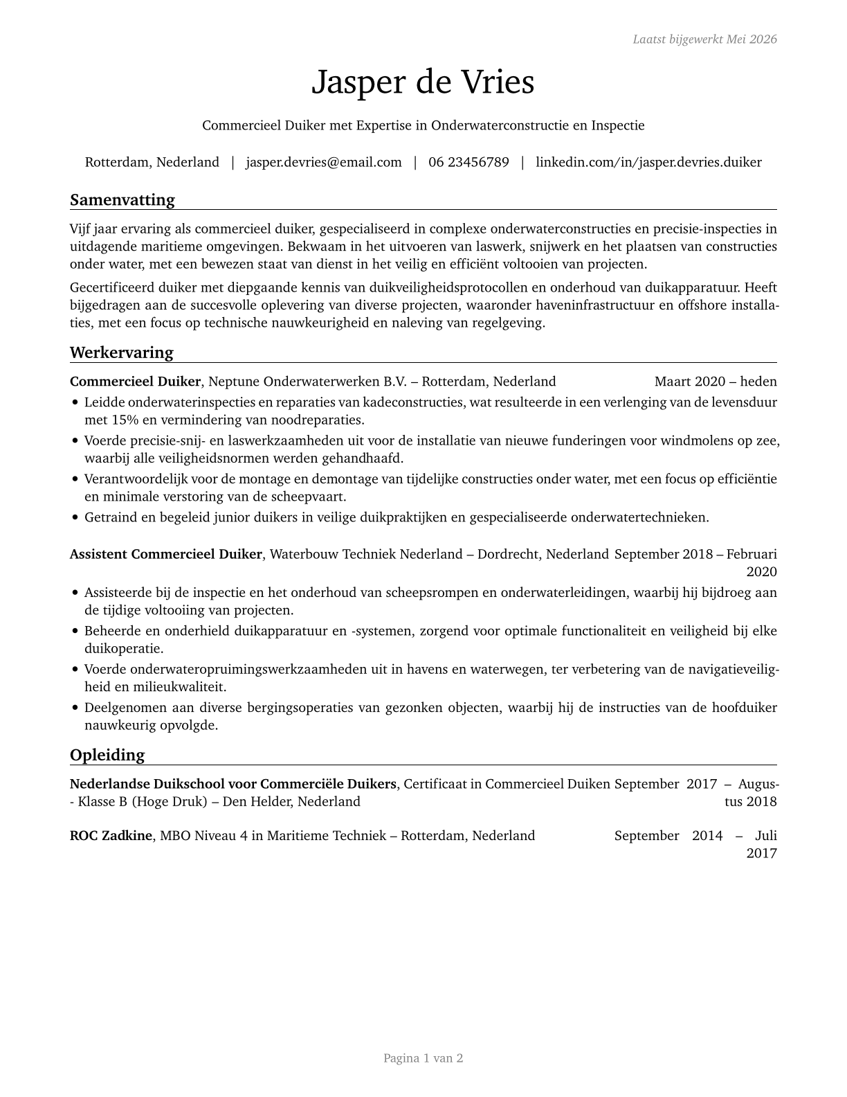 Commercial Divers CV in Dutch — page 1