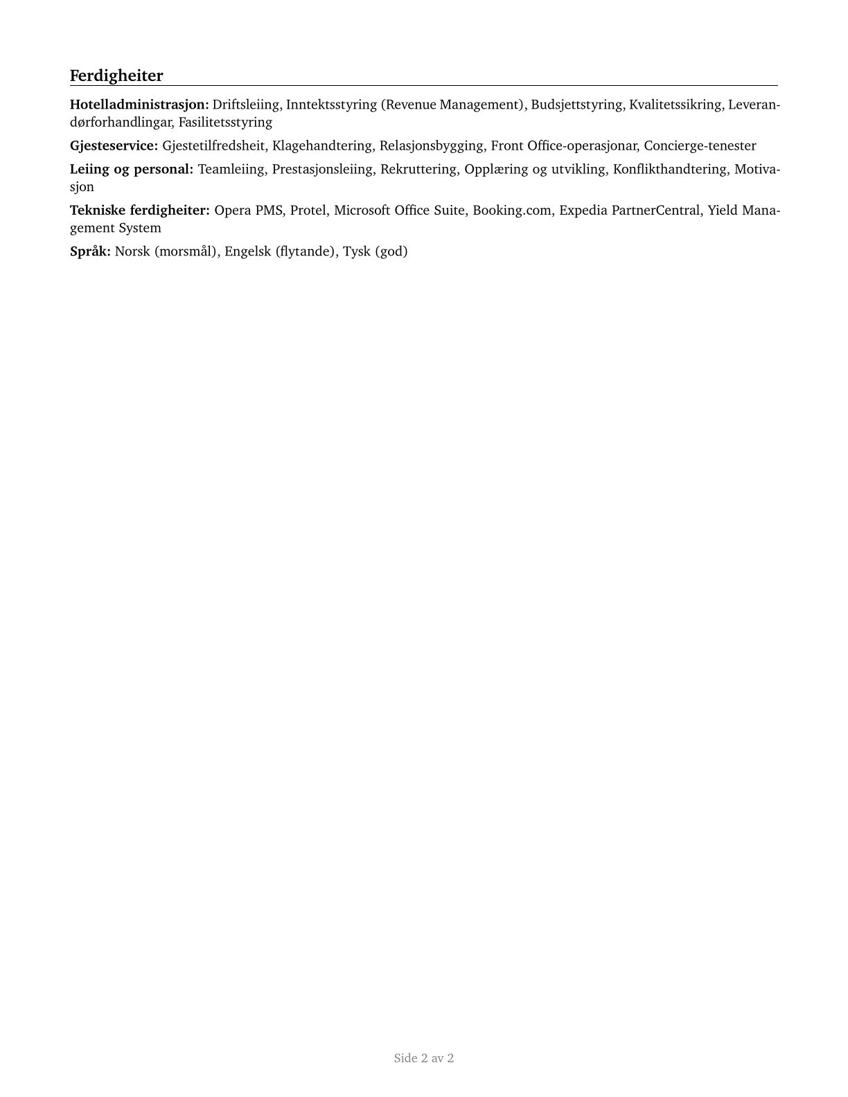 Lodging Managers CV in Norwegian_nynorsk — page 2