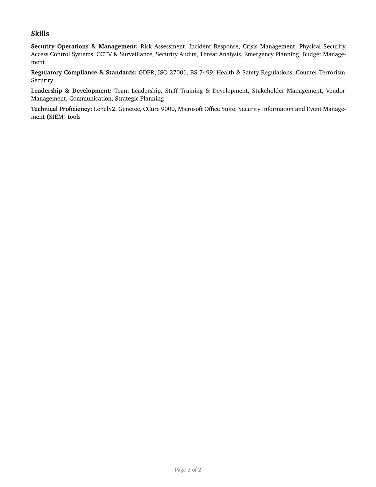 Security Managers CV in English — page 2