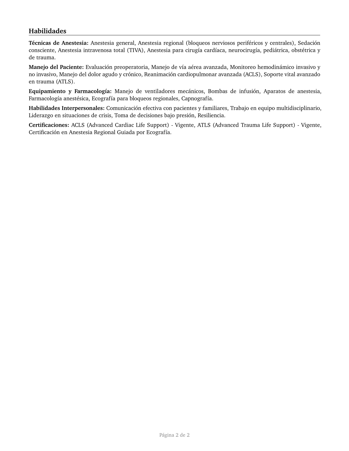 Anesthesiologists CV in Spanish — page 2