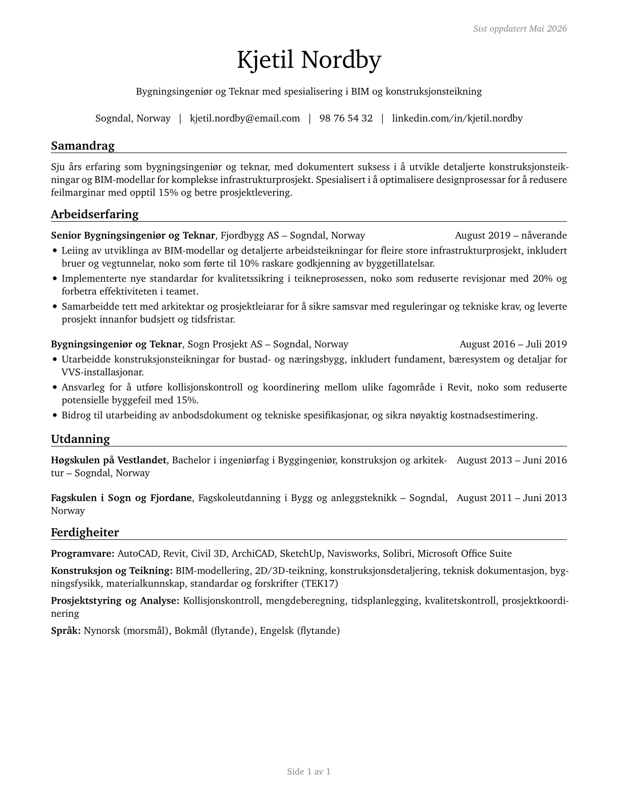 Architectural and Civil Drafters CV in Norwegian_nynorsk — page 1