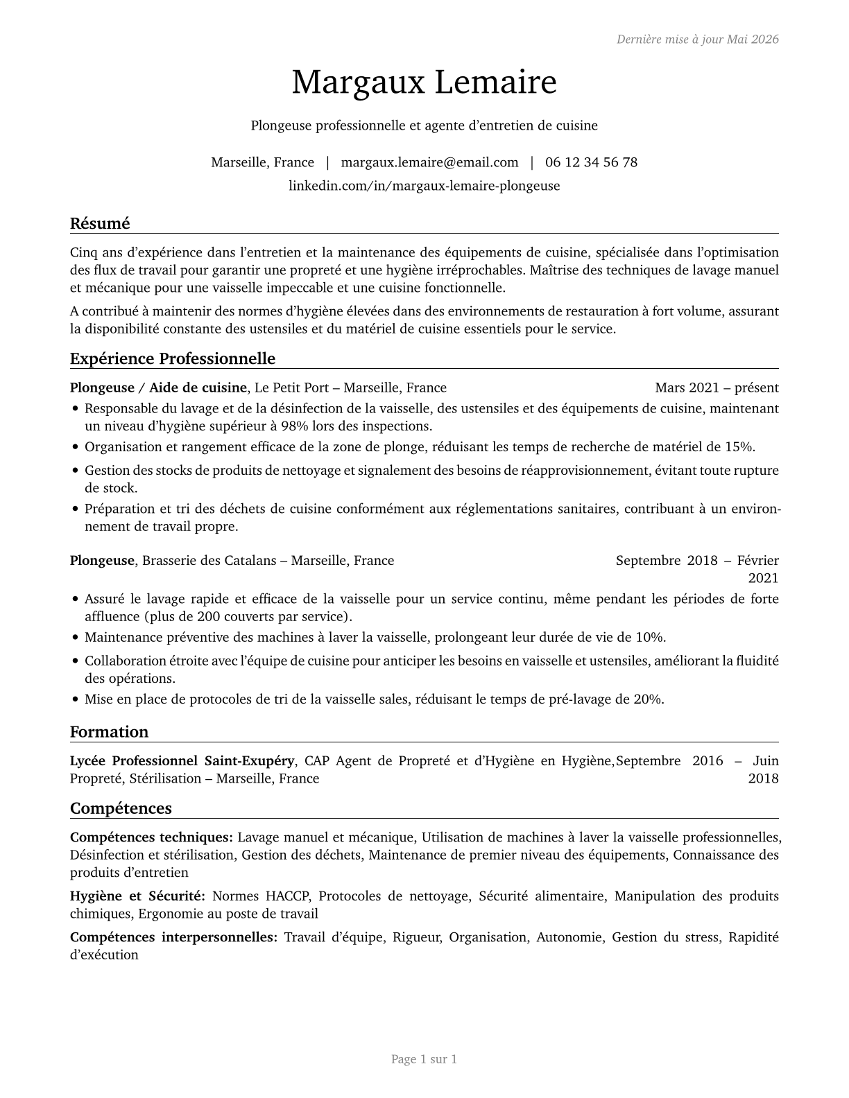 Dishwashers CV in French — page 1